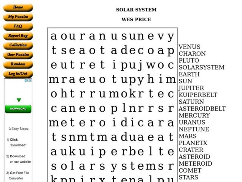 Solar System Worksheet
