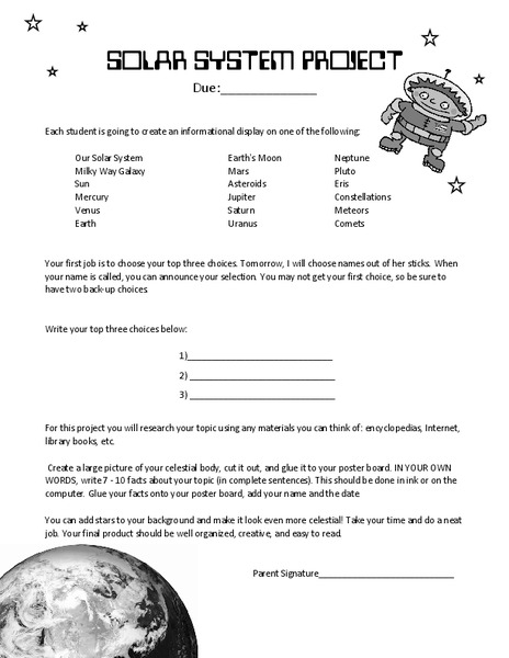 Solar System Project Activity