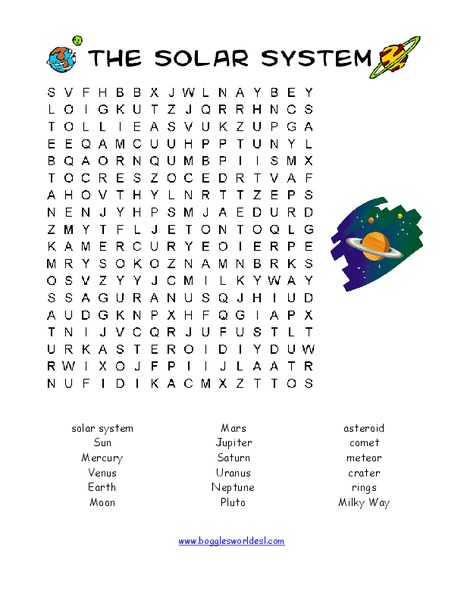 Solar System Wordsearch Worksheet