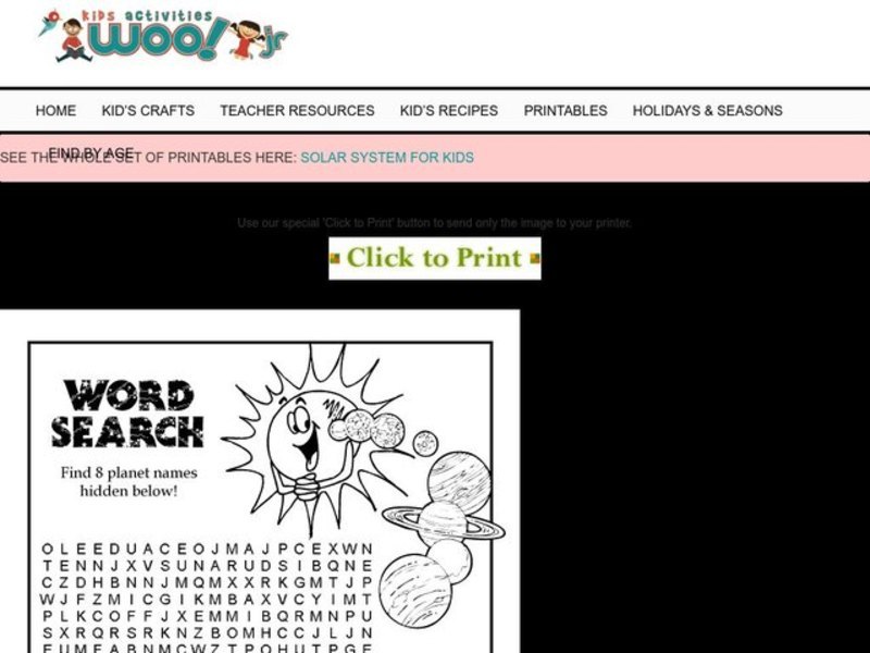 Solar System Word Search Worksheet