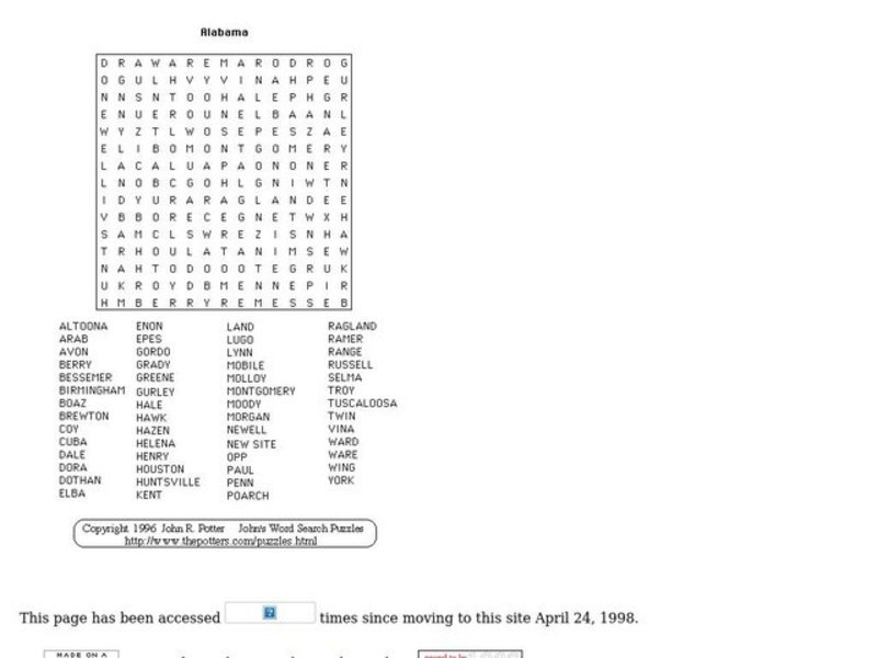 Alabama Worksheet