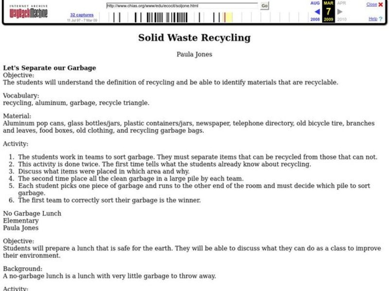 Solid Waste Recycling Lesson Plan