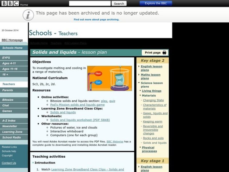 Solids and Liquids Lesson Plan