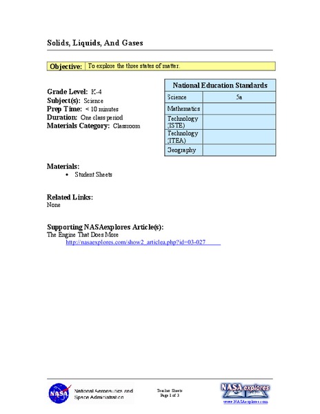 Solids, Liquids, and Gases Lesson Plan