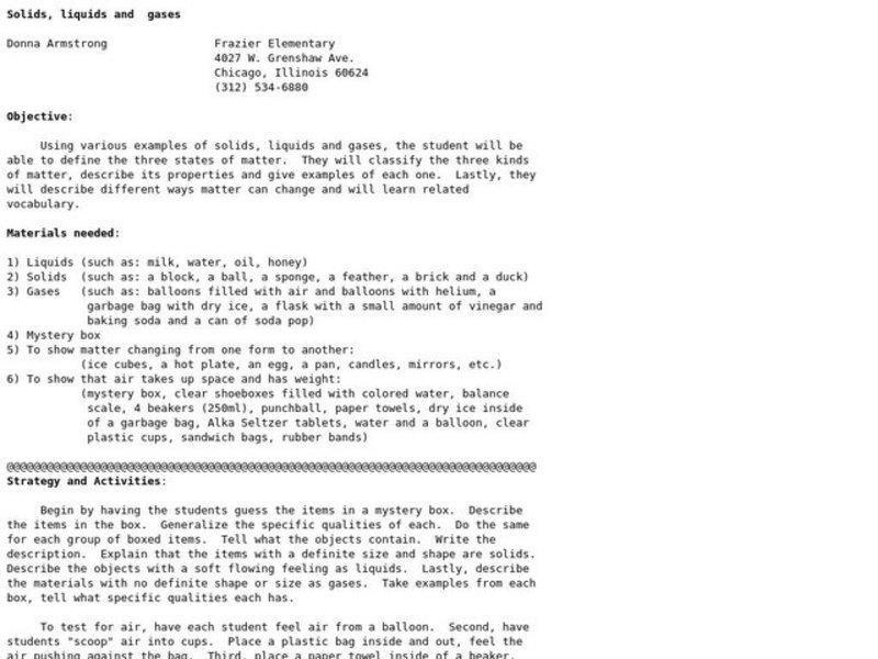 Solids, Liquids, and Gases Lesson Plan