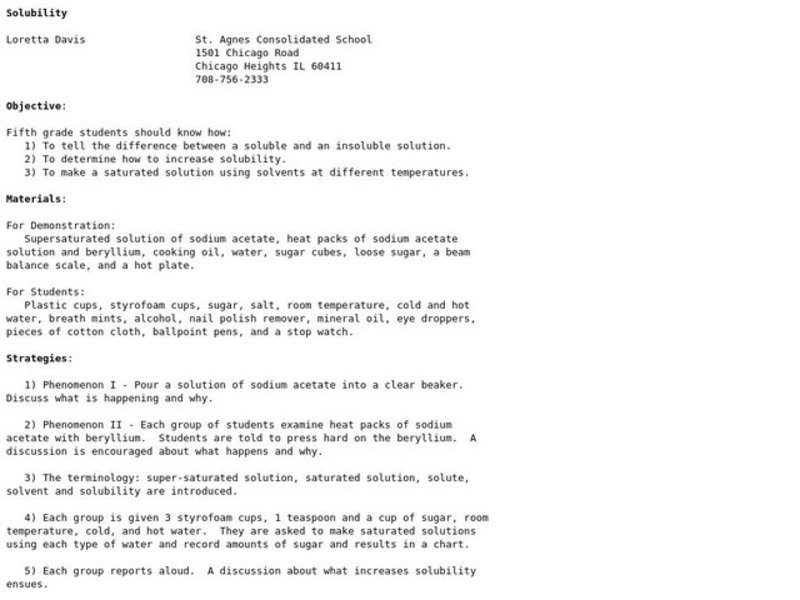 Solubility Lesson Plan