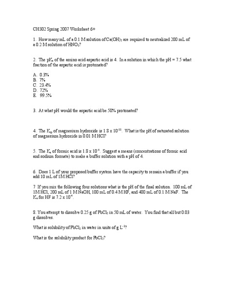 Solutions Worksheet