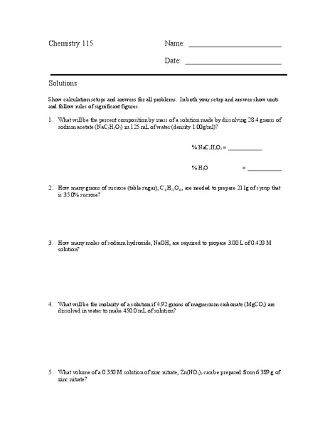 Solutions Worksheet
