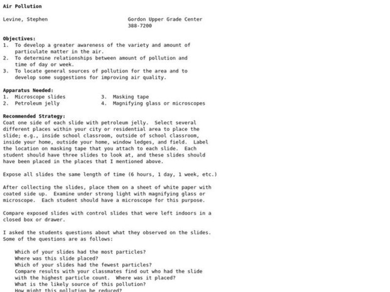 Air Pollution Lesson Plan