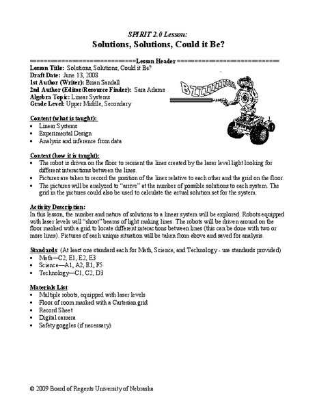 Solutions, Solutions, Could it Be? Lesson Plan