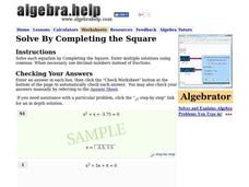 Solve By Completing The Square Worksheet