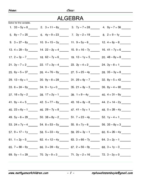 Solve For Variables Worksheet