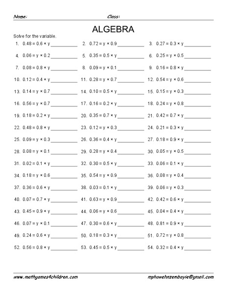 Solve for Variables Worksheet