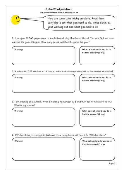 Solve Word Problems Worksheet
