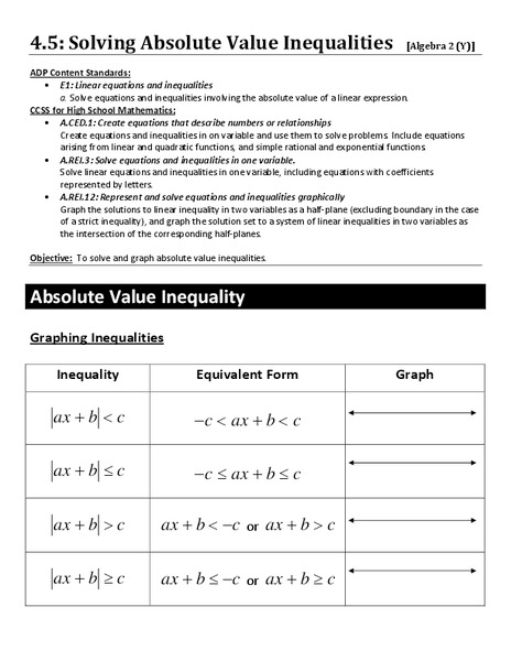 Solving Absolute Value Inequalities Worksheet