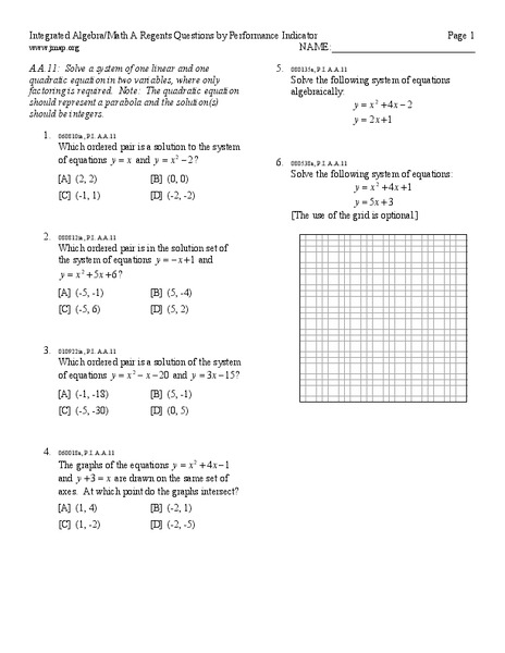 Solving a System of Equations Worksheet
