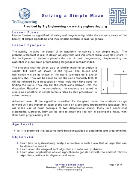 Solving a Simple Maze Lesson Plan