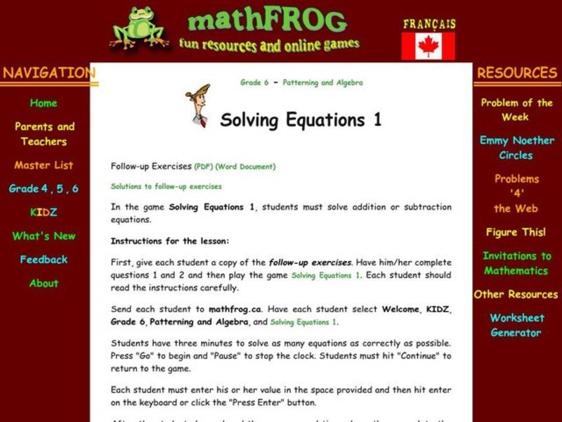Solving Equations Lesson Plan