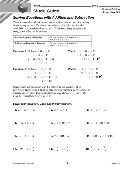Solving Equations Worksheet