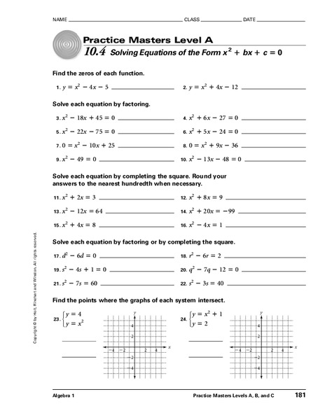 Solving Equations Worksheet