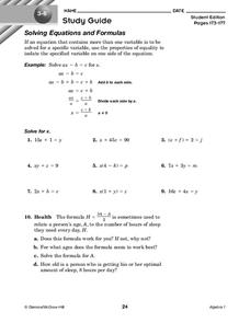 Solving Equations and Formulas Worksheet