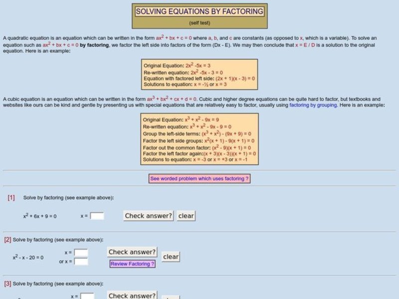 Solving Equations By Factoring Worksheet