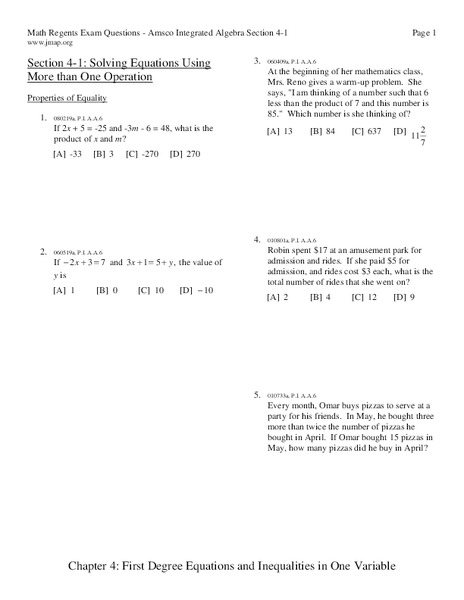 Solving Equations Using More than One Operation Worksheet