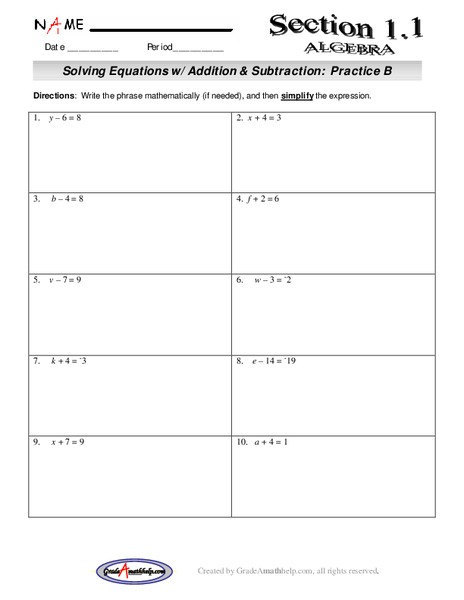 Solving Equations with Addition and Subtraction Lesson Plan