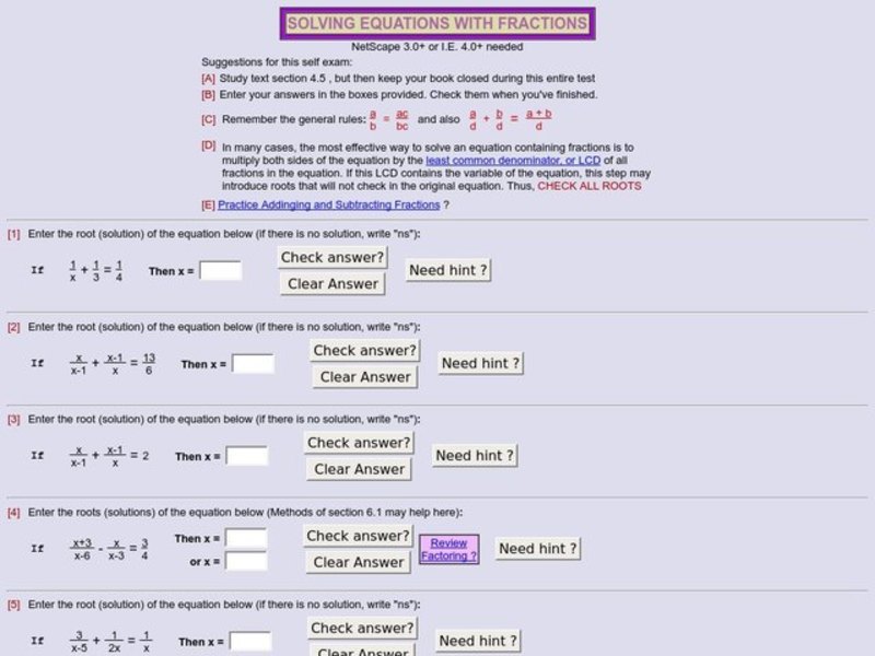 Solving Equations with Fractions Worksheet