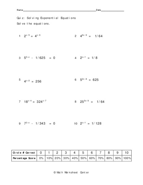 Solving Exponential Equations Worksheet
