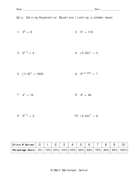 Solving Exponential Equations Worksheet