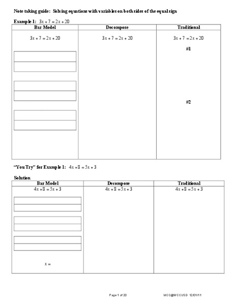 Solving Equations with Variables on Both Sides Lesson Plan
