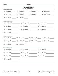 Solving for a Variable Worksheet