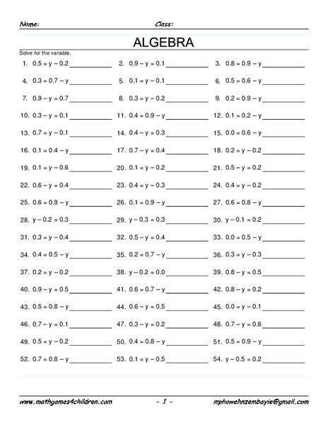 Solving for Variables Worksheet