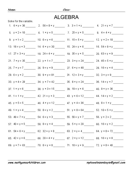 Solving for Variables Worksheet