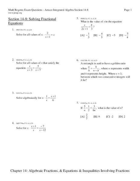 Solving Fractional Equations Worksheet