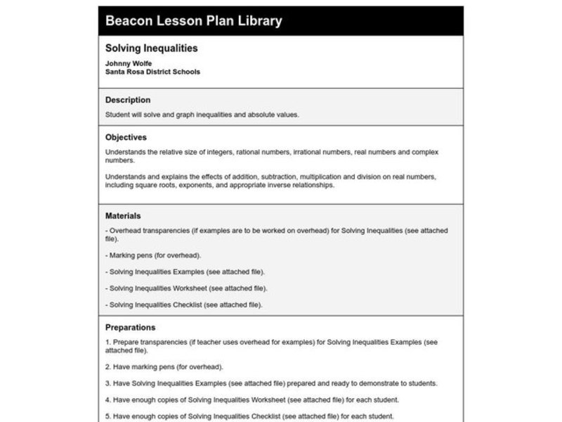 Solving Inequalities Lesson Plan