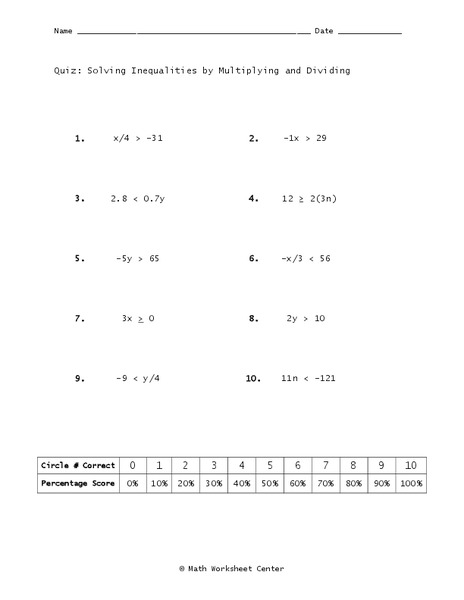 Solving Inequalities Worksheet