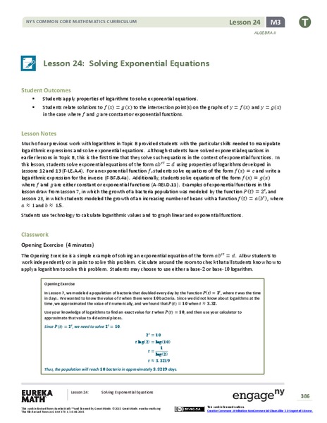 Solving Exponential Equations Lesson Plan