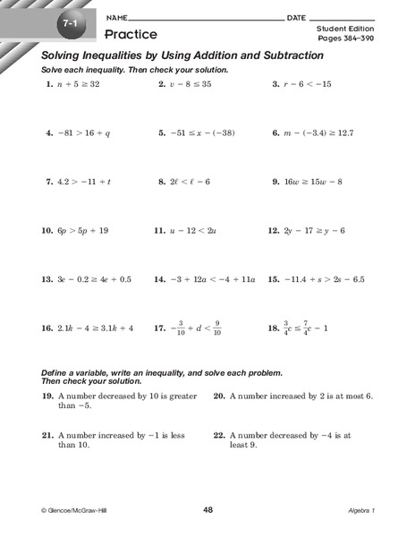 Solving Inequalities Worksheet