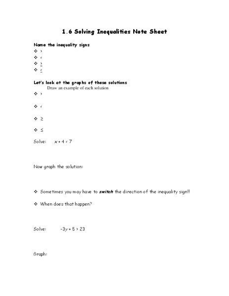 Solving Inequalities Worksheet