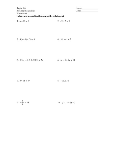 Solving Inequalities Worksheet