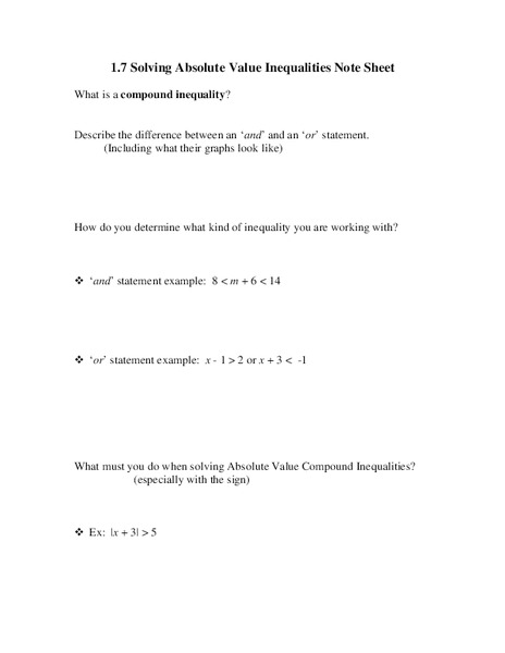Solving Inequalities Worksheet