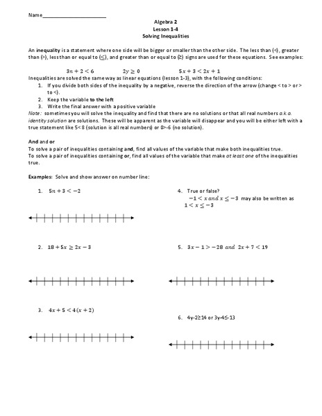 Solving Inequalities Worksheet