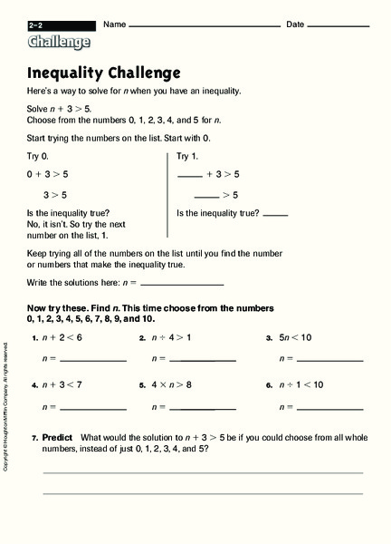 Solving Inequalities Worksheet