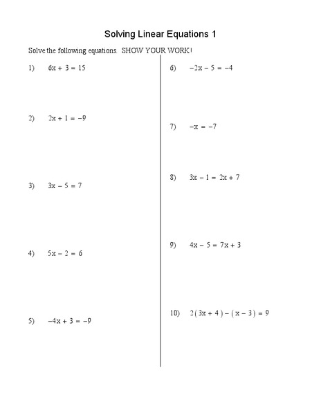 Solving Linear Equations Lesson Plan