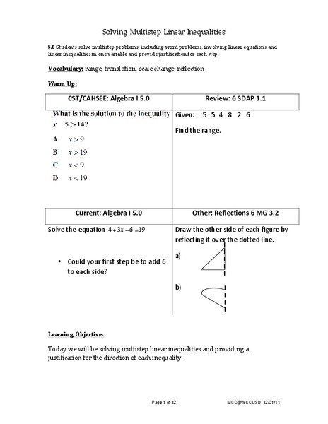 Solving Inequalities Lesson Plan