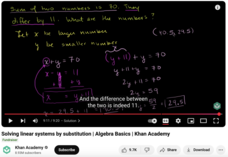 Solving Linear Systems by Substitution, Algebra Basics Instructional Video