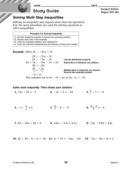 Solving Multi-Step Inequalities Worksheet