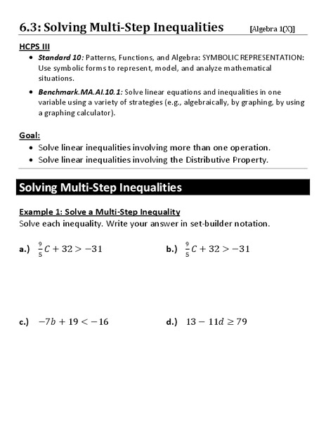 Solving Multi-Step Inequalities Worksheet